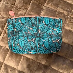 Ipsy Tropical Leaf Makeup Bag (teal & coral)
